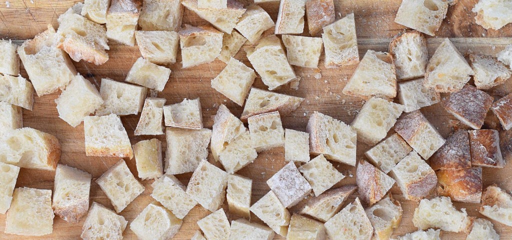 old stale bread cut into squares
