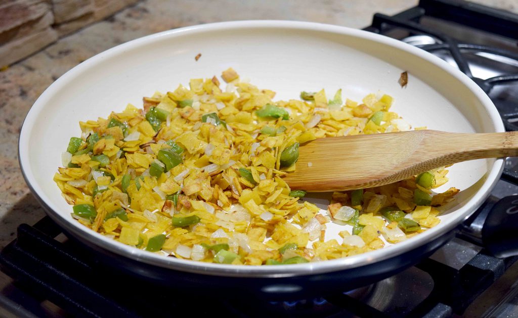 How to make Migas with Feta - now add cilantro and eggs
