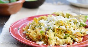 Migas with Feta Cheese and Avocado Slices